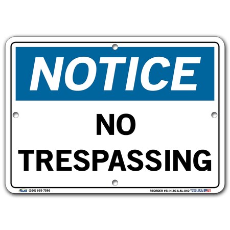 Vestil Aluminum Sign, 7-1/2" Height, 10-1/2" Width, Aluminum, Rectangle, English SI-N-36-A-AL-040